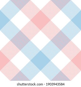 Buffalo check plaid pattern. Pastel abstract herringbone spring summer textured plaid graphic in pastel blue and pink for skirt, blanket, tablecloth, or other modern Easter fashion textile print.