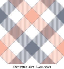 Buffalo check plaid pattern in rosy pink, grey, white. Decorative seamless stitched large background for tablecloth, skirt, blanket, other modern spring summer everyday fashion textile design.