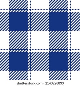 Buffalo Check Plaid Pattern In Royal Blue And White. Seamless Simple Gingham Vichy Tartan For Flannel Shirt, Tablecloth, Picnic Blanket, Other Spring Summer Autumn Holiday Fashion Textile Print.