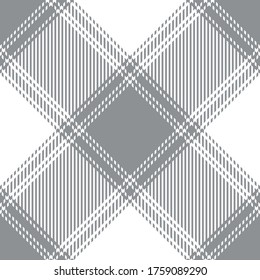 Buffalo Check Plaid Pattern Vector In Grey And White. Seamless Diagonal Check Plaid For Skirt, Flannel Shirt, Or Other Spring And Summer Textile Print.