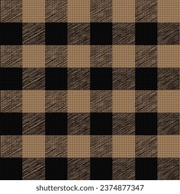 Buffalo Check Plaid Vector Pixel Patterns in Black and Beige, Classic line grid houndstooth tartan for flannel shirt, skirt, jacket, other modern spring summer autumn winter fashion textile print.