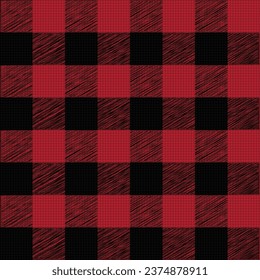 Buffalo Check Plaid Vector Pixel Patterns in Black and Red, Seamless pixel textured with houndstooth tartan background graphic for spring autumn winter fashion jacket, coat, skirt, dress, trousers.