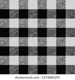 Buffalo Check Plaid Vector Pixel Patterns in Black and White, with houndstooth background pixel texture for tablecloths, clothes, shirts, dresses, paper, bedding, blankets and other textile modern 