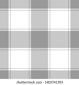Buffalo check / vichy / gingham seamless plaid pattern vector in grey and white for modern fashion textile design.