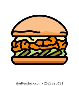 Búfalo pollo hamburguesa icono de color de la comida. Búfalo pollo hamburguesa signo de la comida. Ilustración aislada del Vector