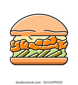 buffalo chicken burger food color icon vector. buffalo chicken burger food sign. isolated symbol illustration