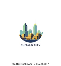 Buffalo City cityscape, vector badge, flat skyline logo, icon. USA, New York state round emblem idea with landmarks silhouettes. Isolated graphic