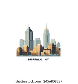 Buffalo city, New York State, USA. Vector illustration of cityscape, downtown. Flat and simple graphic of american metropolis svg