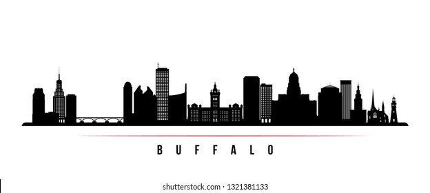 Buffalo city skyline horizontal banner. Black and white silhouette of Buffalo USA city. Vector template for your design. 