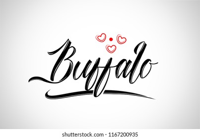 buffalo city text design with red heart typographic icon design suitable for touristic promotion