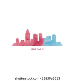 Buffalo city US watercolor cityscape skyline panorama vector flat modern logo icon. USA, New York state of America emblem with landmarks and building silhouettes. Isolated red and blue graphic