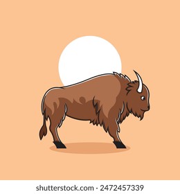 Buffalo clipart. Flat vector illustration.