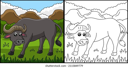 Buffalo Coloring Page Vector Illustration