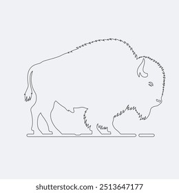 buffalo continuous line art drawing isolated on white background. Animals line art drawing. Vector illustration, A Simple wild buffalo Line Art Design