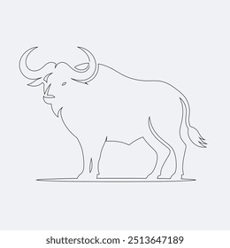 buffalo continuous line art drawing isolated on white background. Animals line art drawing. Vector illustration, A Simple wild buffalo Line Art Design