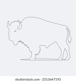 Dibujo de arte lineal continuo de búfalo aislado sobre fondo blanco. Dibujo de arte de línea de animales. Ilustración vectorial, un diseño de arte de línea de búfalo salvaje simple