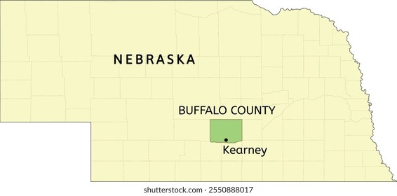 Buffalo County and city of Kearney location on Nebraska state map