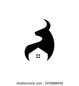 buffalo or cow and home logo design vector template