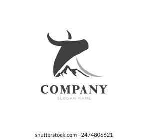 Buffalo cow ox bull head logo design template