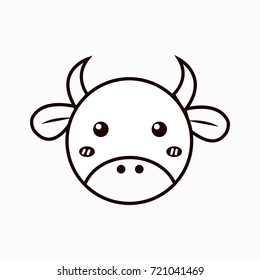 Buffalo cute head logo icon mascot illustration line art
