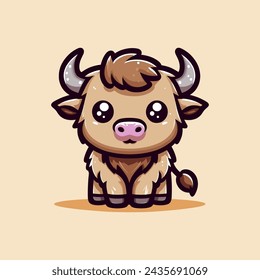 Buffalo Cute Mascot Logo Illustration Chibi Kawaii is awesome logo, mascot or illustration for your product, company or bussiness