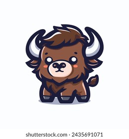 Buffalo Cute Mascot Logo Illustration Chibi Kawaii is awesome logo, mascot or illustration for your product, company or bussiness