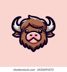 Buffalo Cute Mascot Logo Illustration Chibi Kawaii is awesome logo, mascot or illustration for your product, company or bussiness