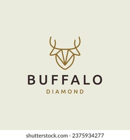 Buffalo of diamond with line art style logo design template flat vector