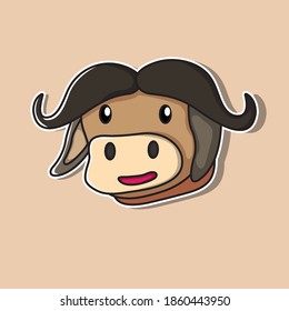 buffalo face cute cartoon illustrations, suitable for use as children's illustrations, design elements, logos, icons, stickers and more