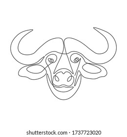 Buffalo face line drawing vector. Animal one line art. Flat design. Isolated icon. Unstoppable line drawing. Linear artwork element.