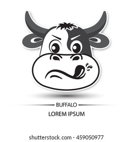 Buffalo Face Touchy Logo And White Background Vector Illustration