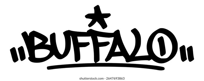 Buffalo graffiti tag in bold black style with street art flavor. Handwritten look with transparent background, ideal for urban merch and graphic design.