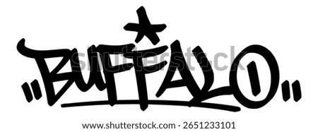 Buffalo graffiti tag drawn in thick black ink, filled with gritty street attitude. A powerful piece for raw, urban-style design concepts.
