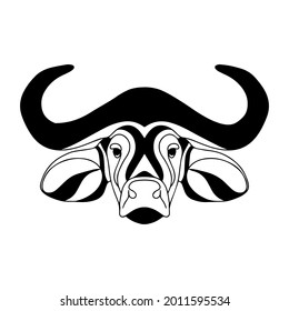 Buffalo graphic illustration. Vector buffalo head. The logo of a bull, a strong and dangerous animal. Modern print for clothing and poster. Eskiz bull tattoo.