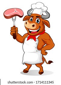 Buffalo grill mascot cartoon in vector