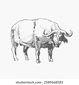 Buffalo hand drawn vectors. Vectors description. Collection of drawings. Vintage paper. Wild exotic animals.
Linear jungle safari. Hand drawn in vintage style. Hand drawn line art.