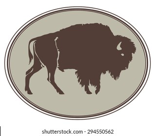 Buffalo. Hand-drawn illustration. Design for logo, t shirt, bag etc. Framed variant.