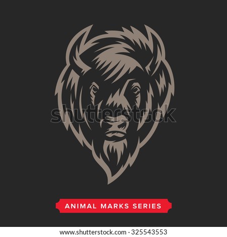 Buffalo Head Animal Symbol. Great for Badge Label Sign Icon Logo Design. Quality Americana Bison Emblem. Premium retro style drawing. Hand crafted vector illustration. Authentic vintage graphics.