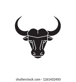 Buffalo head black vector concept icon. Buffalo head flat illustration, sign