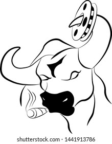
A buffalo head with a cigar and a film