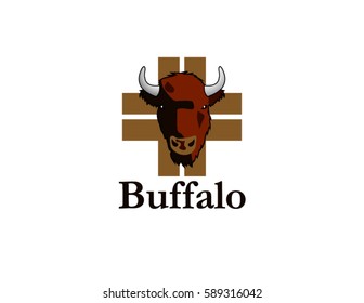 Buffalo head and cross logo