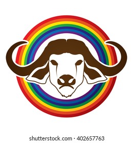 Buffalo head designed on rainbows background graphic vector.