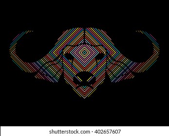 Buffalo head designed using colorful line square graphic vector.