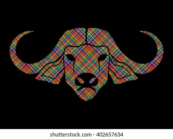 Buffalo head designed using colorful pixels graphic vector.