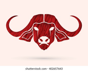 Buffalo head designed using red grunge brush graphic vector.