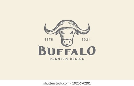 buffalo head engraved strong logo design vector icon symbol graphic illustration