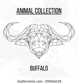 Buffalo Head Geometric Lines Silhouette Isolated On White Background Vintage Vector Design Element Illustration