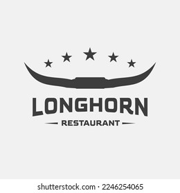Buffalo Head Horn icon,Bull,cow, retro vintage texas restaurant longhorn logo