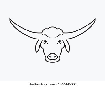 Büffelkopfsymbol, Vektorgrafik einzeln auf Weiß, Zeilensymbol-Stil.