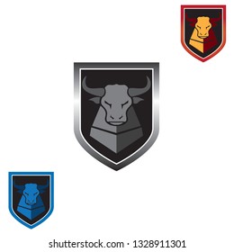 Buffalo head logo, bull logo with shield